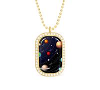 Oyihfvs Solar System with The Sun Earth Mars Mercury Jupiter Saturn Uranus Golden Diamond Pendant Jewelry, Keepsake Memorial Necklace for Men Women Gift, Alloy Dog Necklace Keychain Tag Jewelry