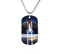 Oyihfvs Space Shuttle Taking Off on a Mission Galaxy Space Nebula Pendant Jewelry, Lightweight Keepsake Memorial Necklace for Men Women Gift, Titanium Steel Dog Necklace Keychain Tag Jewelry