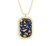 Oyihfvs Space Solar System Moon, Astronaut, Planet, Rocket, Earth, Universe Golden Diamond Pendant Jewelry, Keepsake Memorial Necklace for Men Women Gift, Alloy Dog Necklace Keychain Tag Jewelry