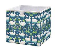 Oyihfvs Swan Square Collapsible Open Storage Bins, Foldable Toy Nursery Basket Bin Cloth Cube Organizer with Handles for Shelves Closet