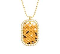Oyihfvs Sweet Honey with Seamless Bees Working on a Honeycomb Golden Diamond Pendant Jewelry, Keepsake Memorial Necklace for Men Women Gift, Alloy Dog Necklace Keychain Tag Jewelry