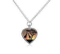 Oyihfvs Tree Two Giraffes Silhouettes in Desert At Sunset Pet Urn Necklace Pendant Jewelry, Keepsake Memorial Necklace for Men Women Gift, Alloy Dog Necklace Keychain Tag Jewelry