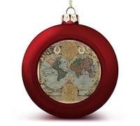 Oyihfvs Vintage Old World Map 1 PC Shatterproof Christmas Ball, Red Round Hanging Plastic Ornament Keepsake, Large Bauble with String for Xmas Tree Holidays