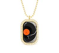 Oyihfvs Vintage Record CD Player with Vinyl Record Golden Diamond Pendant Jewelry, Keepsake Memorial Necklace for Men Women Gift, Alloy Dog Necklace Keychain Tag Jewelry