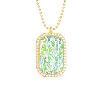 Oyihfvs Watercolor Green Cactus Cacti Seamless Pattern on White Background Golden Diamond Pendant Jewelry, Keepsake Memorial Necklace for Men Women Gift, Alloy Dog Necklace Keychain Tag Jewelry