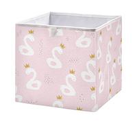 Oyihfvs White Cute Swan Princess with Golden Glitter Crown on Light Pink Square Foldable Cube Storage Basket Collapsible Fabric with Handles Bag Organizer Clothes for Home Bedroom 11 x 11 x 11 in