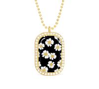 Oyihfvs White Daisy Flowers Seamless on Black Dark Golden Diamond Pendant Jewelry, Keepsake Memorial Necklace for Men Women Gift, Alloy Dog Necklace Keychain Tag Jewelry