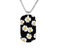 Oyihfvs White Daisy Flowers Seamless on Black Dark Pendant Jewelry, Lightweight Keepsake Memorial Necklace for Men Women Gift, Titanium Steel Dog Necklace Keychain Tag Jewelry
