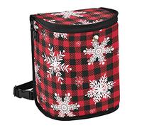 Oyihfvs White Snowflakes On Black White Buffalo Plaid Checker Spill-Proof Car Trash Can Organizer Hanging Large Auto Garbage Storage Bag Bin with Big Opening Lid Leakproof Waste Basket