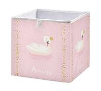 Oyihfvs White Swan with Gold Crown Pink Pattern Square Collapsible Open Storage Bins, Foldable Toy Nursery Basket Bin Cloth Cube Organizer with Handles for Shelves Closet