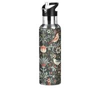 Oyihfvs William Morris Flowers Birds On Dark Stainless Steel Water Bottle, Double Walled with Handle Thermo Cup Bottle 20 Oz, Leak-Proof Vacuum Hot Cold Insulated Travel Mug, Multicolor