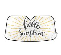 Oyihfvs Yellow Burst Hello Sunshine Flag Auto Car Front Window Sunshade Windshield Foldable Vehicle Blocker Visor S