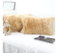 OYIMUA Beige 12 x 20 Inches Cushion Covers Pack of 2 Fluffy Soft Faux Fur Square Pillowcases, Luxury Home Decorative Super Soft Plush Pillow Covers Case 30x50cm for Sofa Bed Living Room