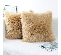 OYIMUA Beige 20 x 20 Inches Cushion Covers Pack of 2 Fluffy Soft Faux Fur Square Pillowcases, Luxury Home Decorative Super Soft Plush Pillow Covers Case 50cm x 50cm for Sofa Bed Living Room