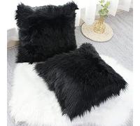 OYIMUA Black 24x24 Inches Fluffy Soft Faux Fur Cushion Covers Pack of 2, Luxurious Home Decorative Super Soft Plush Pillow covers Case 60cm x 60 cm for Sofa Bed Car