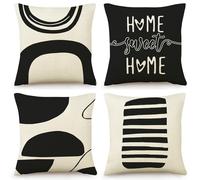 OYIMUA Black Geometric Cushion Covers 45 x 45 cm Abstract Art Decor Outdoor Cushions 18x18 Inches Decorative Linen Pillow Covers for Garden Furniture Sofa