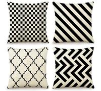 OYIMUA Black Geometric Cushion Covers 50cm x 50cm Modern Square Outdoor Cushions 20x20 Inches Decorative Linen Pillow Covers for Garden Furniture Sofa