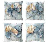 OYIMUA Blue and Gold Cushion Covers 40cm x 40cm Modern Marble and Ginkgo Design Outdoor Cushions 16x16 Inches Decorative Linen Pillow Covers for Garden Furniture Sofa