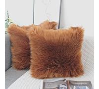OYIMUA Brown 50cm x 50cm Cushion Covers Pack of 2 Fluffy Soft Faux Fur Square Pillowcases, Luxury Home Decorative Super Soft Plush Pillow Covers Case 20x20 Inches for Sofa Bed Living Room
