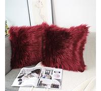 OYIMUA Burgundy 50cm x 50cm Cushion Covers Pack of 2 Fluffy Soft Faux Fur Square Pillowcases, Luxury Home Decorative Super Soft Plush Pillow Covers Case 20x20 Inches for Sofa Bed Living Room