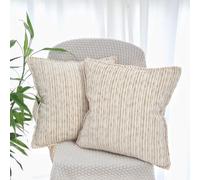 OYIMUA Chenille Cushion Covers 45 x 45 Beige Pack of 2 Jacquard Stripe Pillow Cases Premium Textured Square Decorative Cushions18x18 for Sofa Bed & Living Room