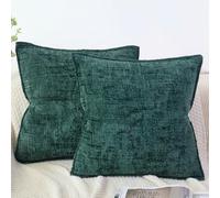 OYIMUA Chenille Cushion Covers 45 x 45 Dark Green Set of 2 Soft Luxury Pillowcases 18x18 Cushion Cover Modern Farmhouse Home Decorative Couch Throw Pillow Covers Bamboo Knot Design