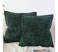 OYIMUA Chenille Cushion Covers 50cm x 50cm Dark Green Set of 2 Soft Luxury Pillowcases 20 x 20 Inches Cushion Cover Modern Farmhouse Home Decorative Couch Throw Pillow Covers Bamboo Knot Design