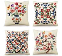 OYIMUA Colourful Floral Cushion Covers 50cm x 50cm Boho Geometric Outdoor Cushions 20x20 Inches Decorative Linen Pillow Covers for Garden Furniture Sofa