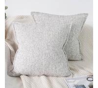 OYIMUA Cotton Cushion Covers 50cm x 50cm Set of 2 Cushions Covers Grey and White Mix Woven Textured Decorative Pillows 20x20 Inches Square Pillow Cases For Sofa/Bed Decor Hidden Zipper