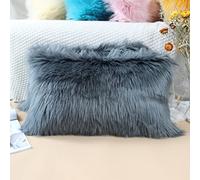 OYIMUA Dark Grey 12 x 20 Inches Cushion Covers Pack of 2 Fluffy Soft Faux Fur Square Pillowcases, Luxury Home Decorative Super Soft Plush Pillow Covers Case 30x50cm for Sofa Bed Living Room