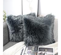 OYIMUA Dark Grey 50cm x 50cm Cushion Covers Pack of 2 Fluffy Soft Faux Fur Square Pillowcases, Luxury Home Decorative Super Soft Plush Pillow Covers Case 20x20 Inches for Sofa Bed Living Room