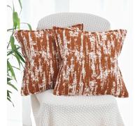OYIMUA Fluffy Cushion Covers 50cm x 50cm Burnt Brick and White Set of 2 Soft Square Pillow Cases Luxury Decorative Cushions 20x20 Inches Faux Fur Cushion Cover for Sofa Bedroom