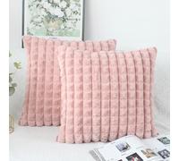OYIMUA Fluffy Pink Cushion Covers 45 x 45 Faux Fur Cushion Cover 18x18 inches Set of 2 Pillow Cases Soft Plush Sofa Cushions Living Room Modern Moroccan Covers