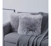 OYIMUA Grey 20'' x 20'' Fluffy Soft Faux Fur Cushion Covers Pack of 2, Luxurious Home Decorative Super Soft Plush Pillow covers Case 50 x 50 cm for Sofa Bed Car