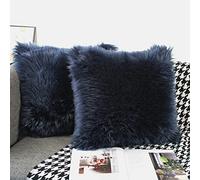 OYIMUA Navy Blue 18 x 18 Inches Cushion Covers Pack of 2 Fluffy Soft Faux Fur Square Pillowcases, Luxury Home Decorative Super Soft Plush Pillow Covers Case 45cm x 45cm for Sofa Bed Living Room