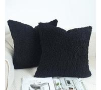 OYIMUA Pack of 2 Cushion Covers 40cm x 40cm Black Fluffy Pillowcases Neutral Decorative Cushions Soft Faux Fur Throw Pillow Covers 16x16 Square Pillows Modern Farmhouse Home Decor