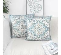 OYIMUA Set of 2 Green Cushion Covers 40cm x 40cm Soft Velvet Cushion Cover Boho Throw Pillows Covers Square Decorative Cushions Covers 16 x 16 inches Monaco & Persian Design Aesthetic