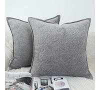 OYIMUA Set of 2 Grey Cushion Covers 40cm x 40cm Textured Chenille Soft Square Pillow Cases Luxury Neutral Cushion Cover 16 x 16 inches Decorative Pillows for Living Sofa Room Bedroom