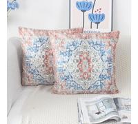 OYIMUA Set of 2 Orange Cushion Covers 40cm x 40cm Soft Velvet Boho Throw Pillows Square Decorative Cushions 16 x 16 inches Monaco & Persian Design Aesthetic