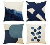 OYIMUA Set of 4 Decorative Cushion Covers 18x18 Navy Blue and Cream Abstract Art Deco Throw Pillow Covers 45 x 45cm Square Pillowcases for Outdoor Patio Garden Living Room Sofa Farmhouse Decor
