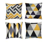 OYIMUA Set of 4 Decorative Cushion Covers Yellow and Grey 18x18 Linen Geometric Throw Pillow Covers 45 x 45cm Square Pillowcases for Outdoor Furniture Garden Living Room Sofa Farmhouse Decor
