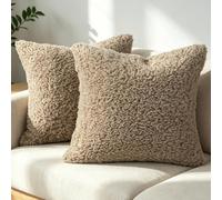 OYIMUA Soft Teddy Boucle Cushion Covers 40x40cm Brown Set of 2 | Fluffy Throw Pillow Covers 16x16 Inches for Sofa Bed, Decorative Square Cushions Invisible Zipper