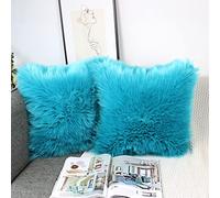 OYIMUA Teal 50cm x 50cm Cushion Covers Pack of 2 Fluffy Soft Faux Fur Square Pillowcases, Luxury Home Decorative Super Soft Plush Pillow Covers Case 20x20 Inches for Sofa Bed Living Room