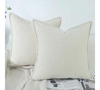 OYIMUA Textured Chenille Cushion Covers 40cm x 40cm Beige Set of 2 Soft Square Pillow Cases Luxury Neutral Cushion Cover 16 x 16 inches Decorative Pillows for Living Sofa Room Bedroom