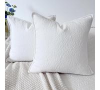 OYIMUA Textured Chenille Cushion Covers 40cm x 40cm White Set of 2 Soft Square Pillow Cases Luxury Neutral Cushion Cover 16 x 16 inches Decorative Pillows Modern Sofa Home Decor