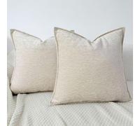 OYIMUA Textured Chenille Cushion Covers 45 x 45 Beige Pillow Cases 2 Pack Soft Square Cushion Cover 18x18 Luxury Neutral Decorative Throw Pillows Modern Sofa Home Decor
