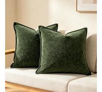 OYIMUA Textured Chenille Cushion Covers 45 x 45 Green 2 Pack Soft Square Pillow Cases Luxury Neutral Cushion Cover 18x18 Decorative Throw Pillows Modern Sofa Home Decor