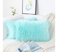 OYIMUA Turquoise 12 x 20 Inches Cushion Covers Pack of 2 Fluffy Soft Faux Fur Square Pillowcases, Luxury Home Decorative Super Soft Plush Pillow Covers Case 30x50cm for Sofa Bed Living Room
