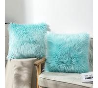 OYIMUA Turquoise 18 x 18 Inches Cushion Covers Pack of 2 Fluffy Soft Faux Fur Square Pillowcases, Luxury Home Decorative Super Soft Plush Pillow Covers Case 45cm x 45cm for Sofa Bed Living Room