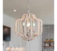 OYIPRO Retro Chandelier Rustic Pendant Lamp Vintage E14 4-Light Wooden Beads Decor Hanging Lights for Living Room Hotel Kitchen